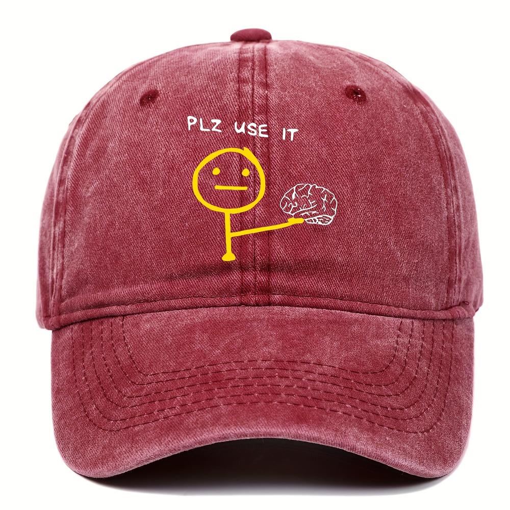 

Please Utilize This Brain CartoonThemed Printed Cap a WornOut Dad Hat Designed for Men Appropriate for Any Season One Size
