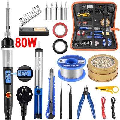 Electric Soldering Iron Kit Temperature Adjustable 220V 110V 80W Welding Tool Soldering Tips Rework