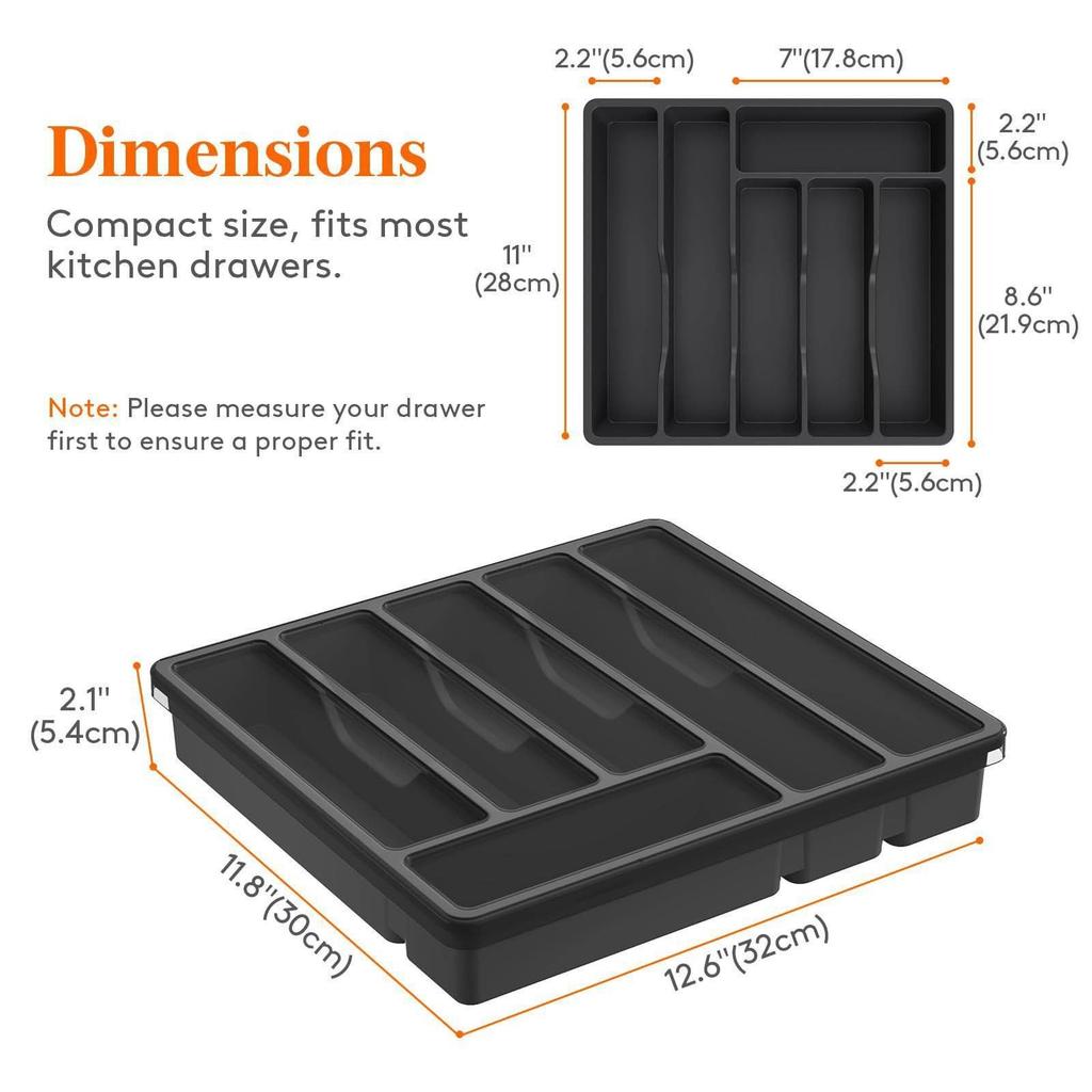 Silverware Drawer Organizer Expandable Utensil Tray for Kitchen Adjustable Flatware and Cutlery Holder Black Cutlery Organiser