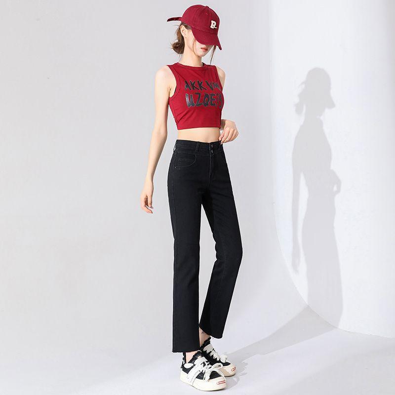 

Черные прямые джинсы для женщин на лето с высокой посадкой, облегающие, укороченные 31 чёрный