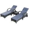 Sun Lounger Garden Lounger Table 3-Piece Set Garden Furniture, Poly Rattan+Metal Grey