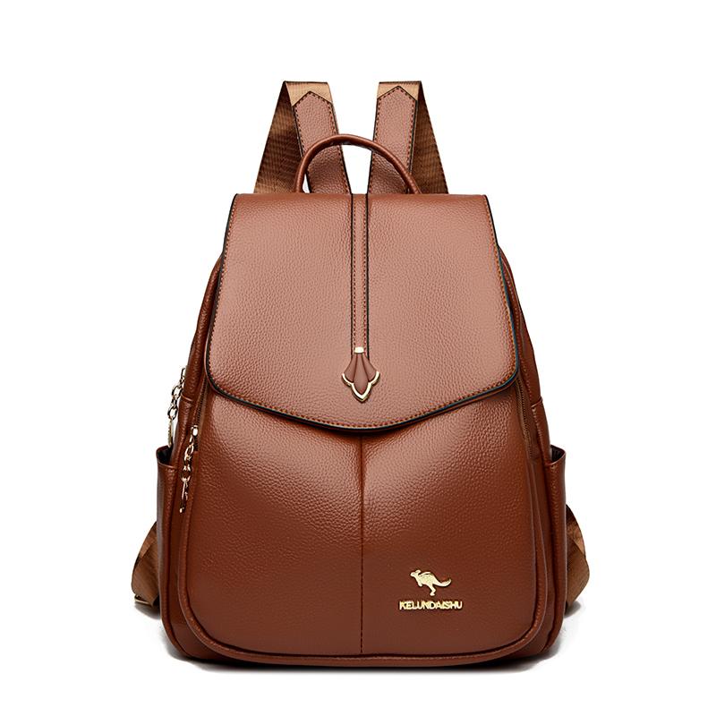 Luxury Women Leather Backpack for Designer Backpacks Vintage Solid Color School Bags Ladies Shoulder Bag Fashion Travel Bags