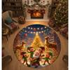 Vintage Christmas Print Round Mat, Stain Resistant Non-Slip Carpet for Dining Room, Retro Holiday Home Decor Rug