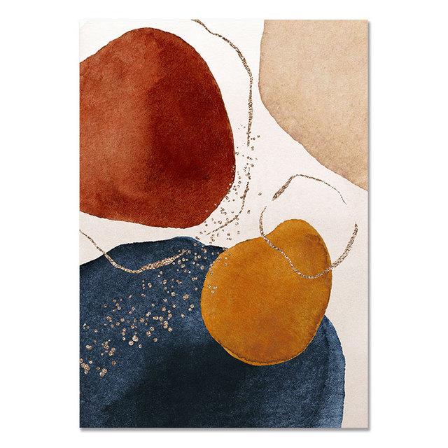 Abstract Geometric Line Orange Watercolor Boho Wall Poster Print Nordic Canvas Painting Art Pictures Living Room Home Decor