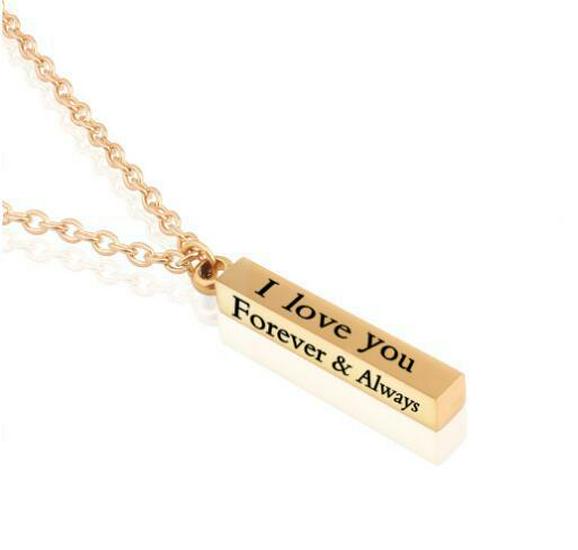 In Stock Engraved 3D Long Bar Necklace - Mirror Stainless Steel Stick Pendant