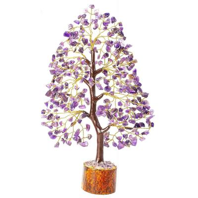 Bonsaï porte-bonheur en cristaux et pierres précieuses, décoration et cadeau - 25 à 30 cm (Fil d'or d'améthyste)