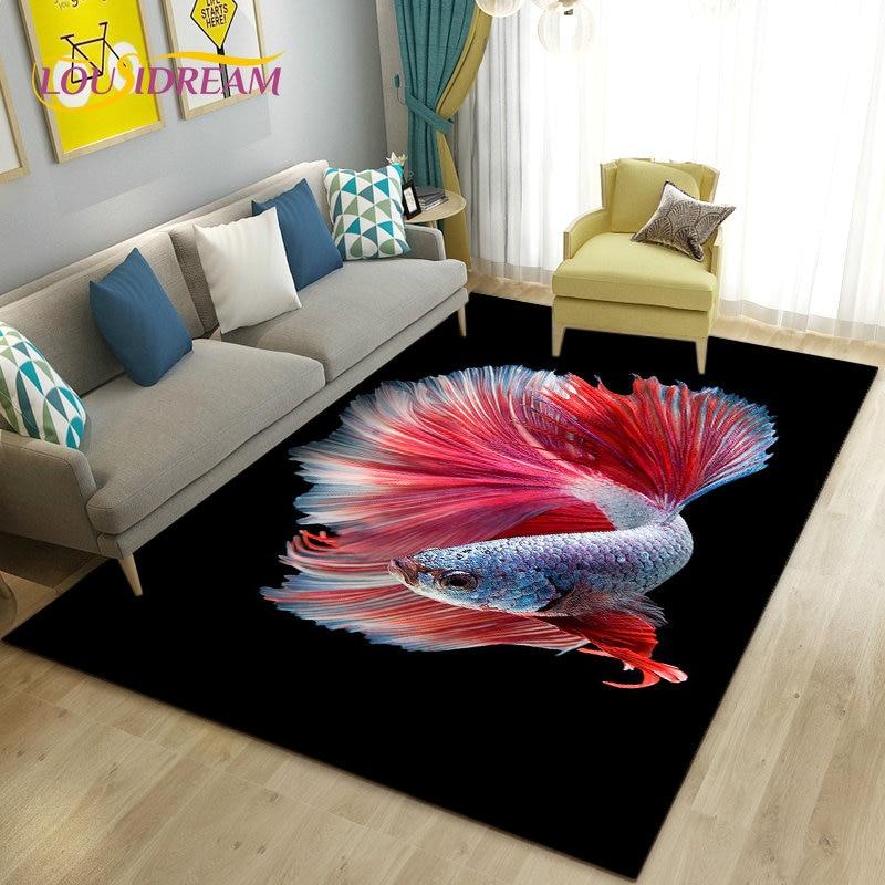 3D Fish Golden Arowana Betta Fish Area Rug,Carpet Rug for Living Room Bedroom Sofa Doormat Decor,Kid Play Non-slip Floor Mat