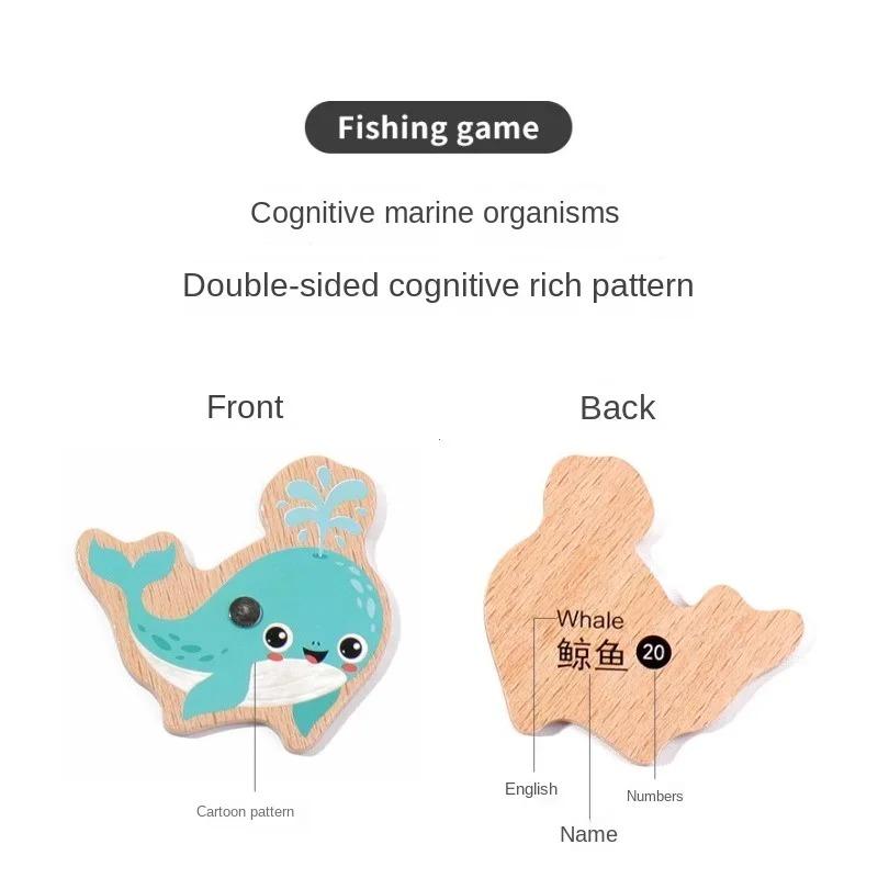 Fishing Toys Montessori Wooden For Children Magnetic@Marine Life Cognition&Fish Games Parent-Child Interactive#Educational Toy!!