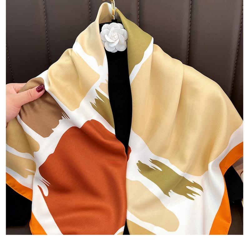 Korean Style Geometric Printed Silk Scarf For Women Summer Fashion