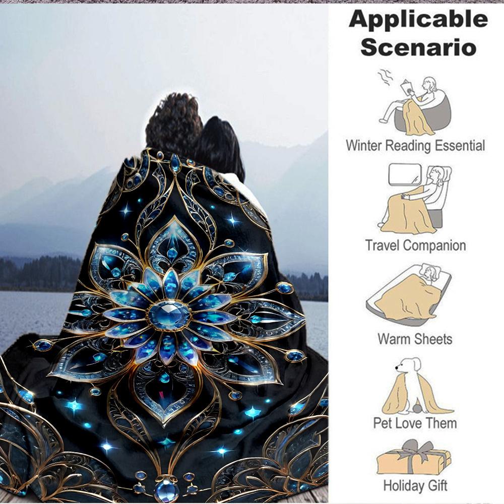 1PC Gilded Lotus Print Blanket, Soft Throw Blanket - Warm & Cozy for Couch, Bed, Office, and Travel yy250912195