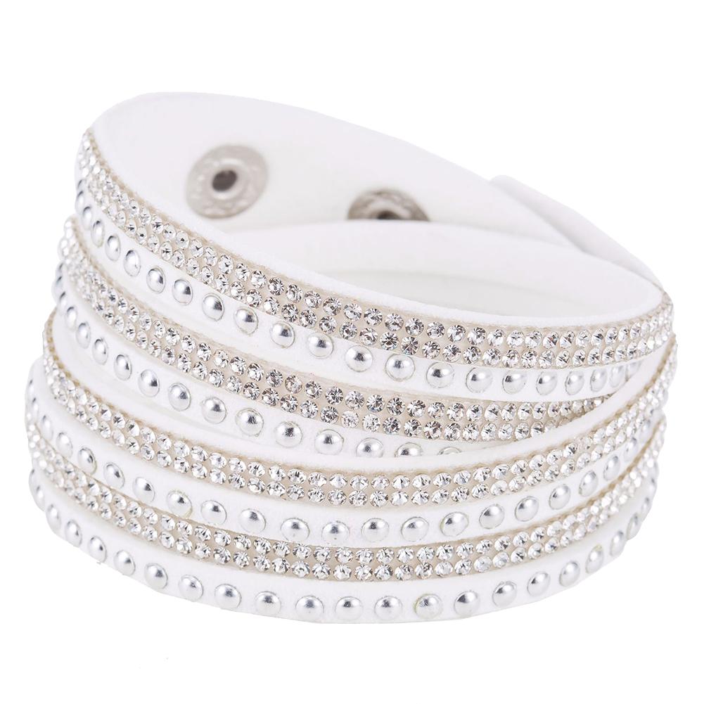 Vintage Faux Leather Bracelet Women Shiny Hot Fix Rhinestone Inlaid DIY Multilayer Bracelet Gift