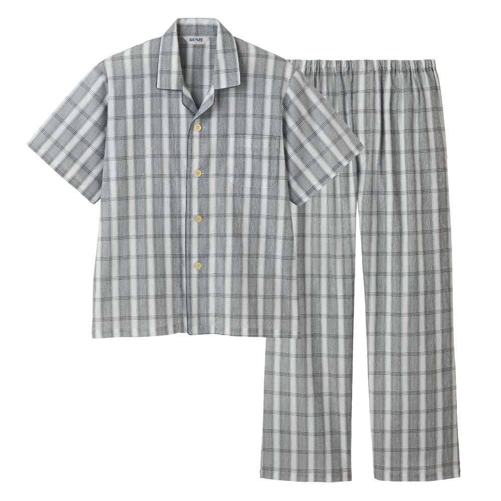 Gunze Short Sleeve Long Pants Takashima Chijimi SF1124 Men's Japanese-Made (Front Opening), Fabric, Gray,