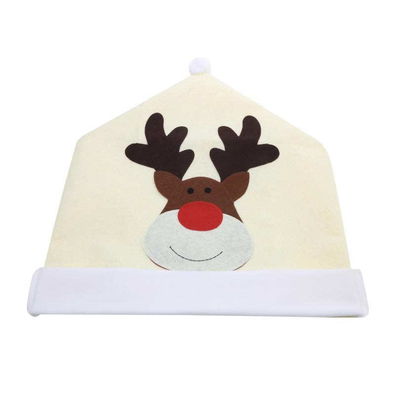 1PC Beige Christmas reindeer embroidered chair cover Christmas Home Decor Dinner Chair Xmas Cap Gifts Party Supplies