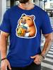 Smiling Cute Capybara With Orange Boba Tea Unisexs Cotton Crew Neck Tee Short Sleeve Casual Summer Loose Streetwear Daily Wear Top
