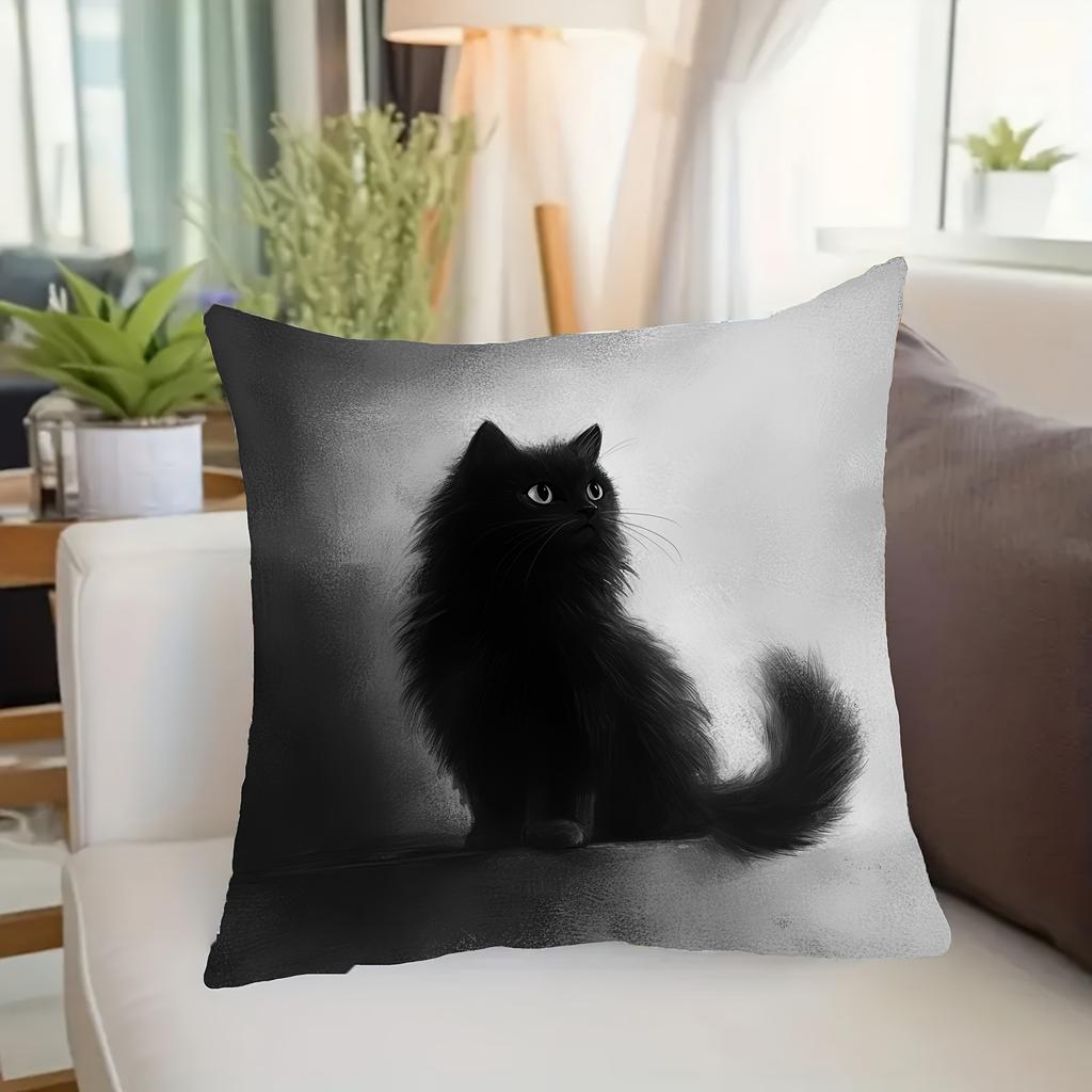 1Pc Black Cat Cushion Covers Bedroom Sofa Square Pillowcase Living Room Chair Pillow Covers Print Home Decor Gift