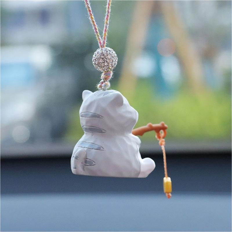 Fishing Cats Car Rear View Mirror Pendant Hanging Ornament Car Decoration Funny Car Interior Decors Gift for Women Men