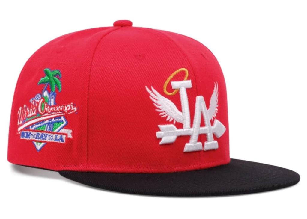 Sproutsy Men's Baseball Cap, Flat Visor, Street Style, Unisex, LA Design (Red + Black)