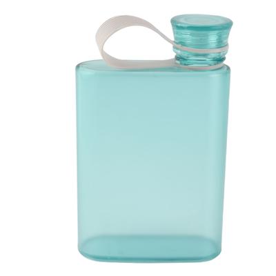 Flat Water Bottle Plastic Leak Proof Transparent Square Portable Paper Water Bottle 380ml Blue