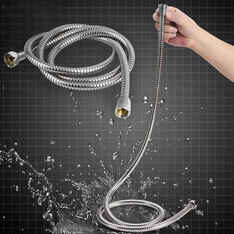 Stainless Steel Shower Hose 1.5m/2m Black/Silver/Stainless Extension Plumbing Pipe Showerhead Tube Bathroom Accessorie