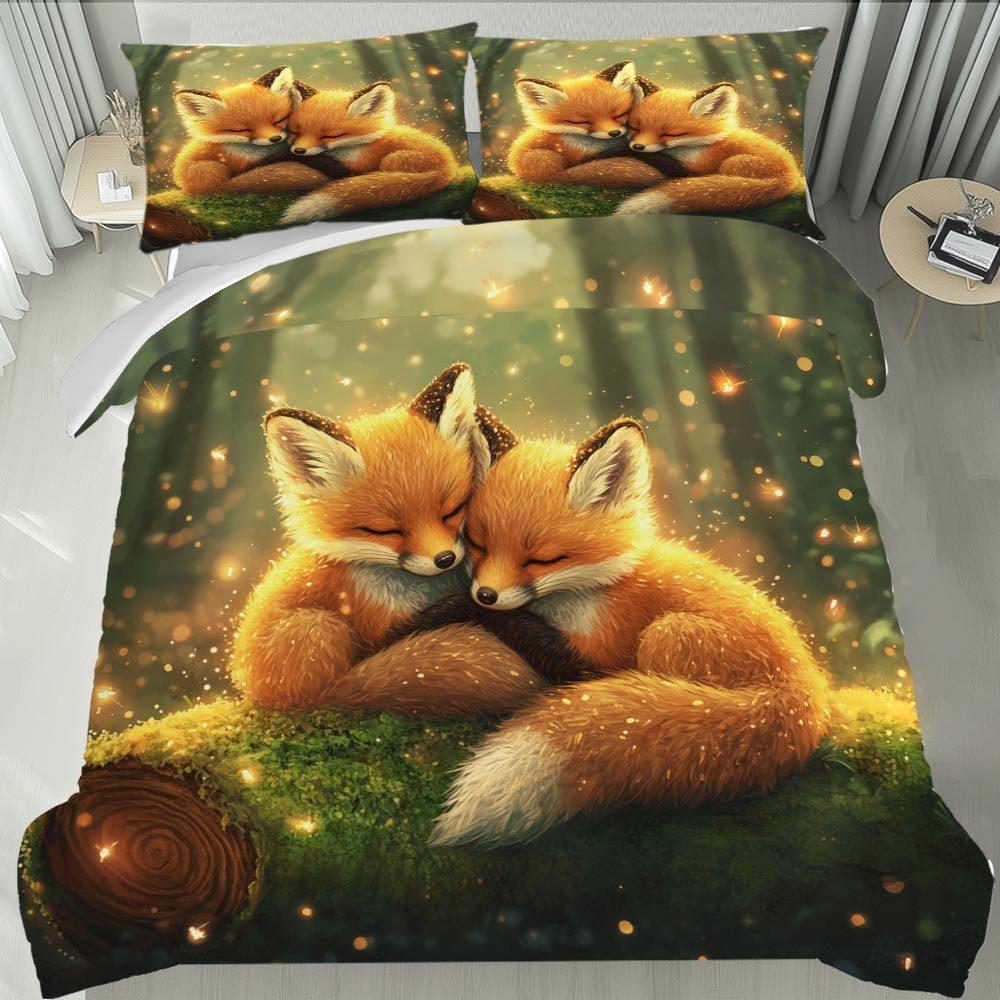 Fox-Themed Duvet Cover Set Multi Size Quilt Cover Queen Size Bedroom Bedding Decoration Machine Washable Bed Sheet Duvet Cover