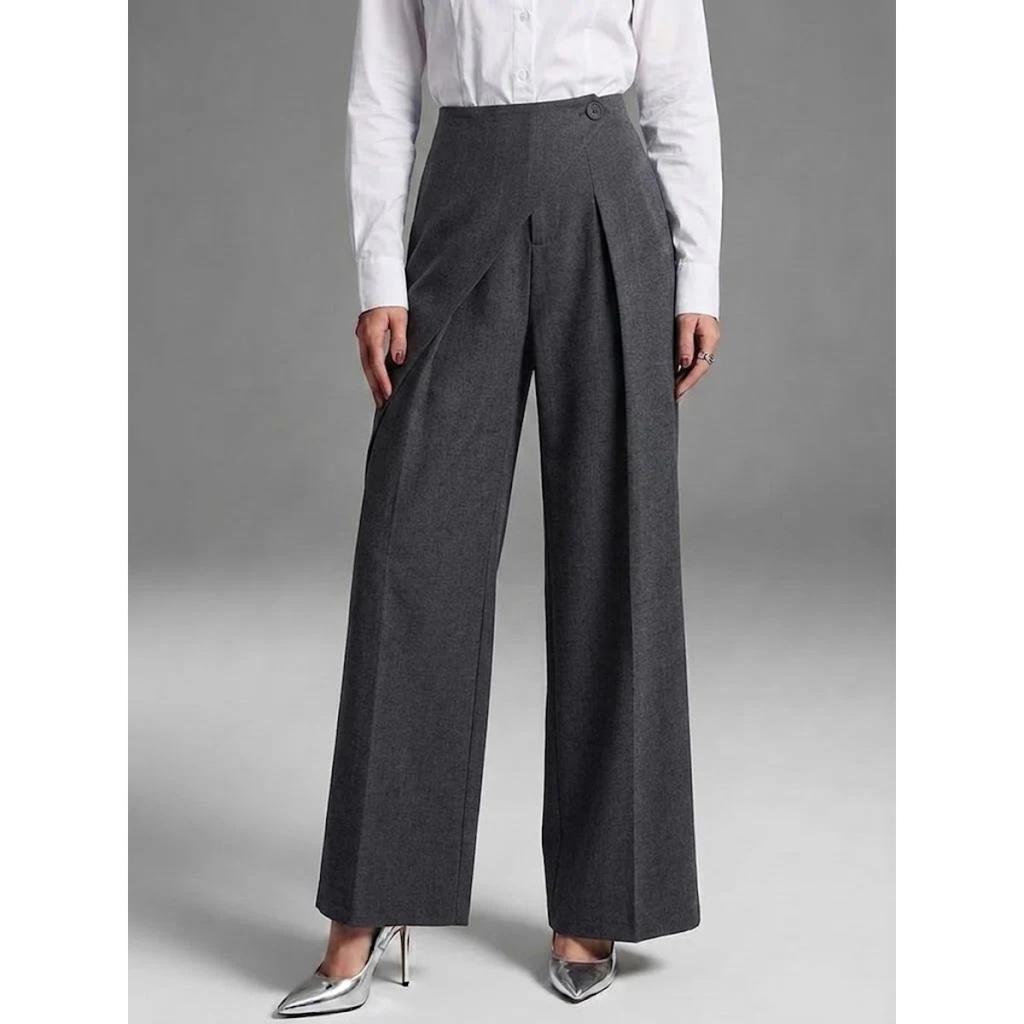 New Women's High Waisted Straight Leg Suit Pants, Simple Drapey Casual Trousers for Women