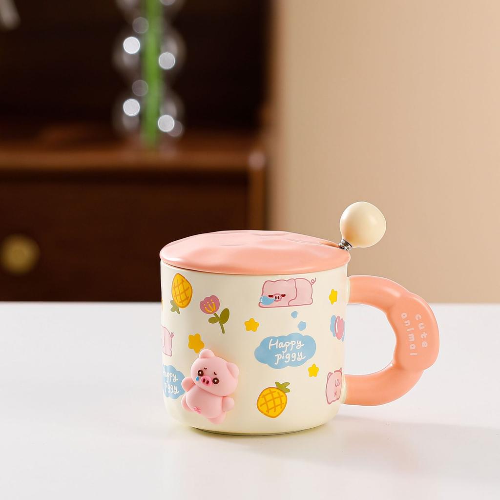 Cartoon Ceramic Cup with Magnetic Dolls Large Capacity High Temperature Resistance Mug Opening Small Gift Water Cup Small Animal Cup