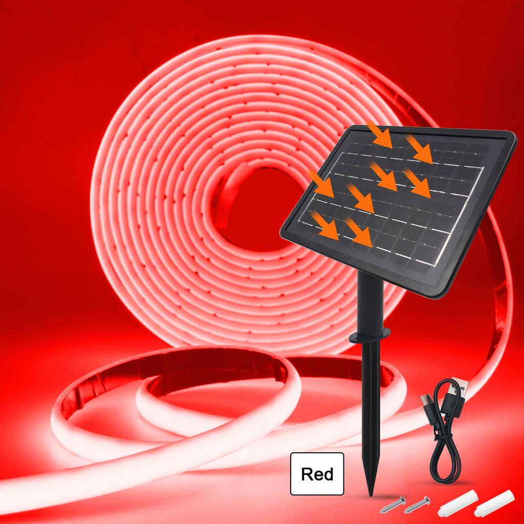 Solar COB Neon Light Strip 24V Ribbon Tape High Density Waterproof Red Green Blue Warm Natural White 320LEDs/M Flex Garden Decor
