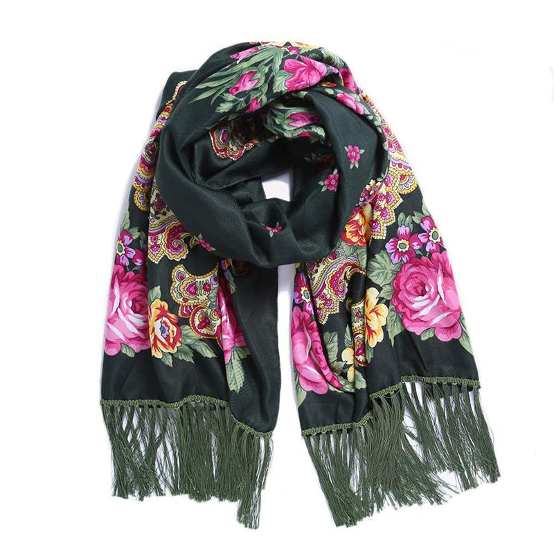 

Женский Роскошный Русский Платок с Цветочным Принтом Украинские Платки с Бахромой Бабушка Носовой Платок Повязки на Голову Дорожная Шаль 65x185cm
