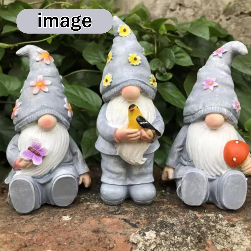 PLEGOOD Garden Ornament - Set of 3 Dwarfs - Decorative Items for Gardens, Home Decor, Entrance, Room (Pink)