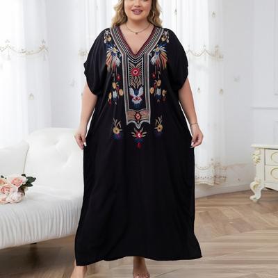 Women's Fashion Summer Spring Flower Pattern Print 1/2 Sleeves V-Neck Loose Waistline Casual Dresses