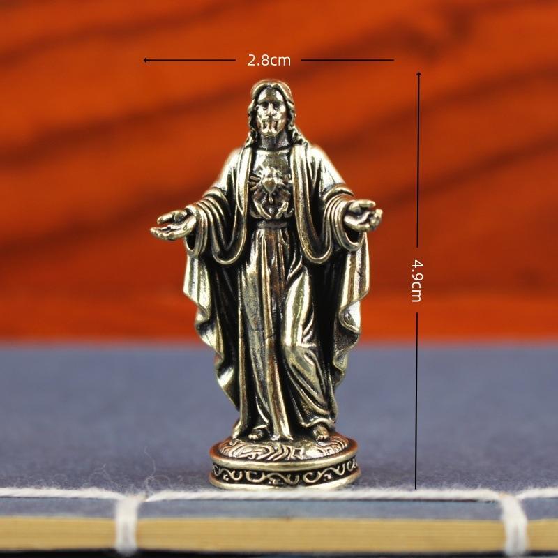 Vintage Handmade Brass Statue Mini Copper Figurine Craft Desktop Decor for Study Room Home Office Souvenir Gift