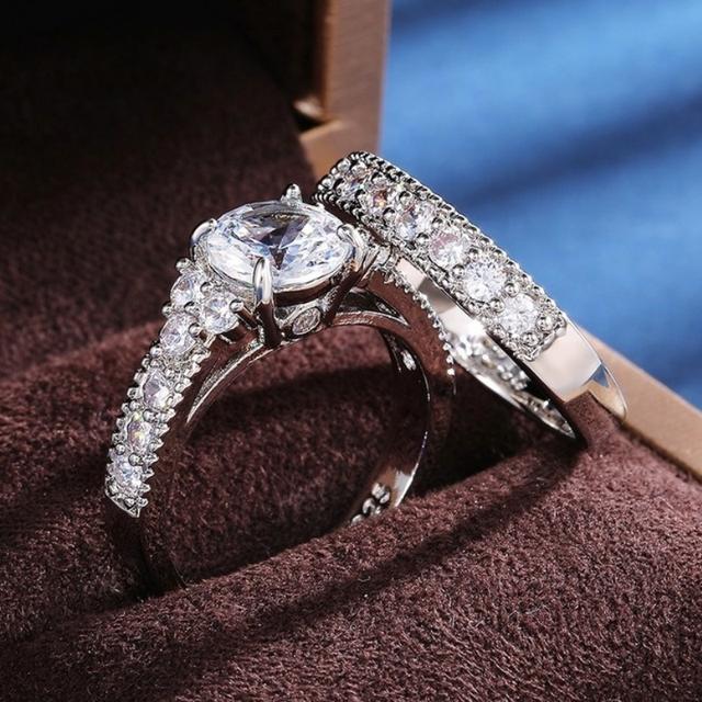Caoshi 2ks /Sada Luxusní křišťálové prsteny s kubickými zirkoniemi pro ženy Trendy zásnubní svatební šperky doplňky dárky