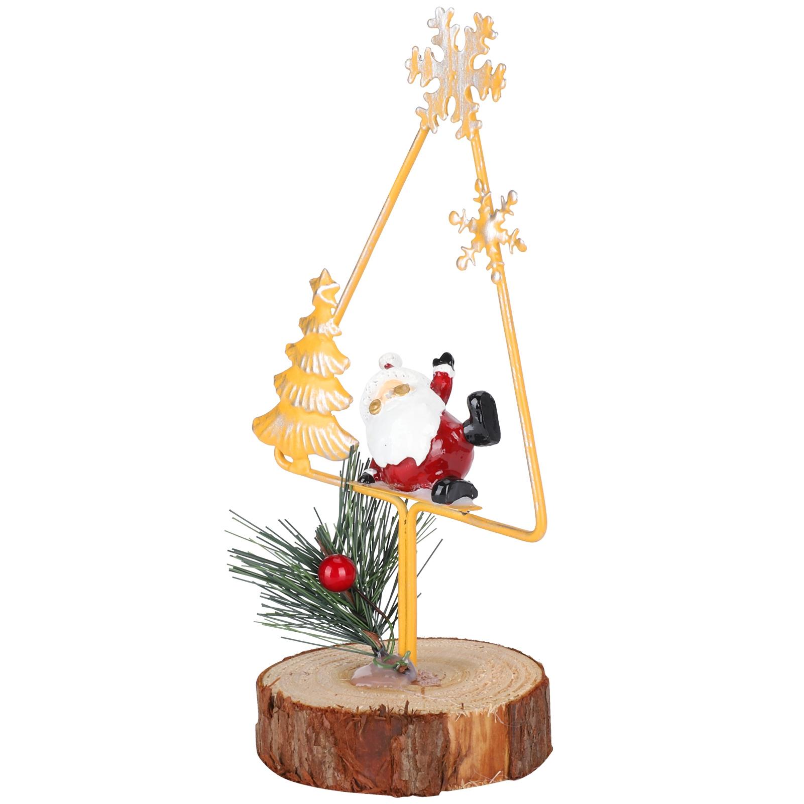 

Christmas Ornament Cute Santa Claus Decoration Metal Wood Tripod Holiday Present Gift