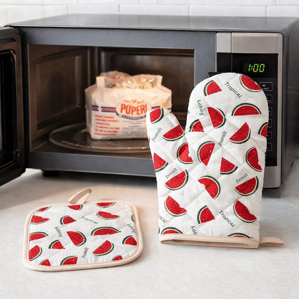 2 pcs Cotton Lining Microwave Mitten Heat-Resistant Oven Mitts and Pot Holders  Baking