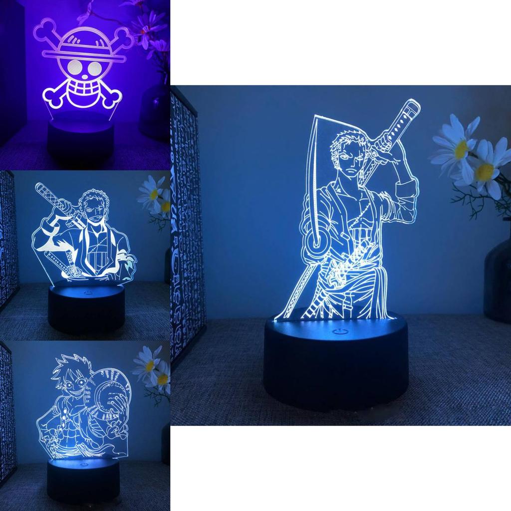 3D-Piratenkönig-LED-Nachtlicht mit USB-Touch-Steuerung, mit Ruffy und Zorro für moderne Schlafzimmer