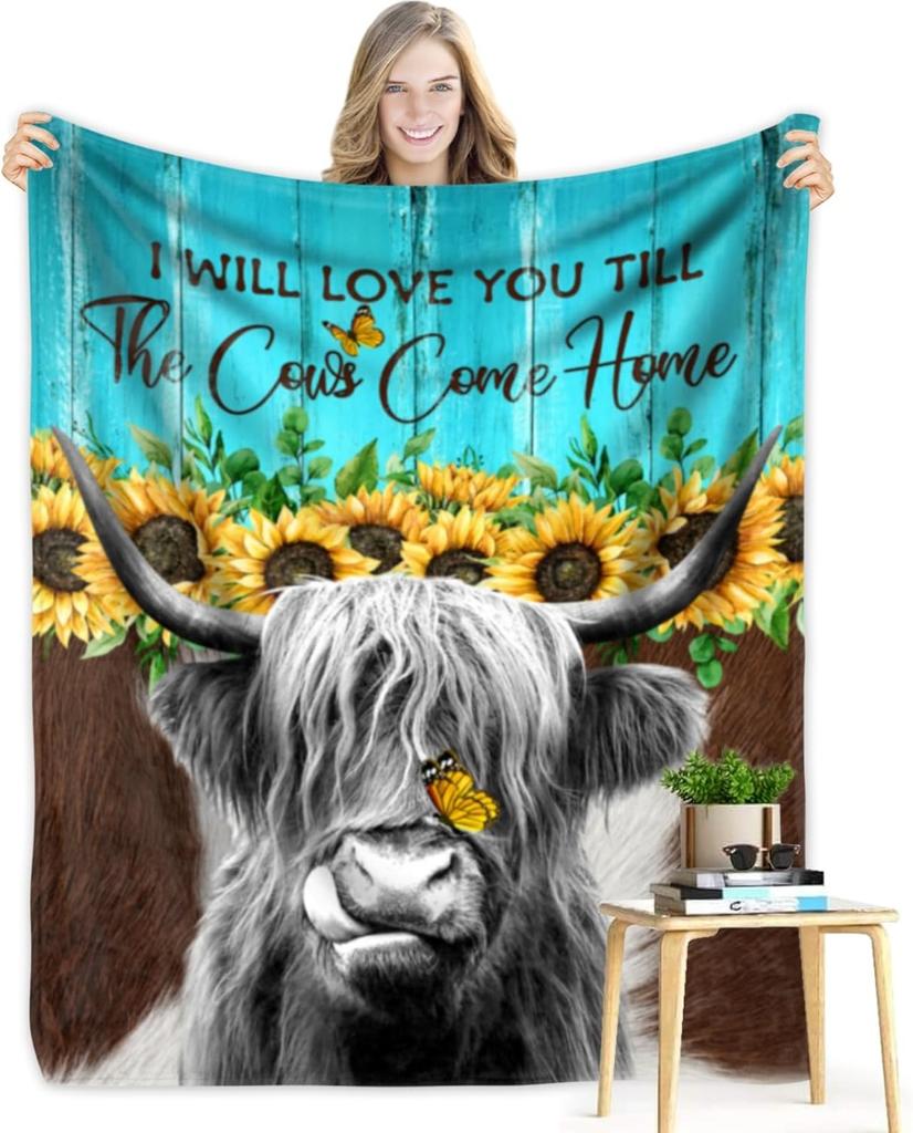 Just A Girl Who Loves Highland Cows Blanket Super Soft Warm Cozy Fuzzy Plush Blanket Gifts for Girls Boys Kids Room Decor