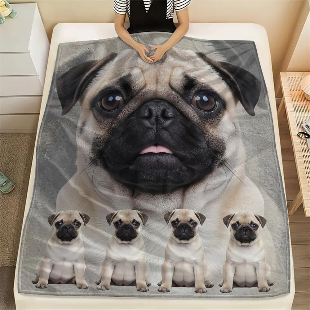 1Pc Bulldog Print Flannel Blanket, High Quality Comfortable for All Seasons, Home Decor, Warmth and Comfort, Perfect for Gifts