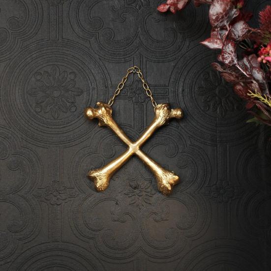 Yousheng Gothic Crossbones Wall Decor Resin Chain Bone Decor for Dark Academia Homes Black Gold Macabre Hanging Pendant for Bone Collectors
