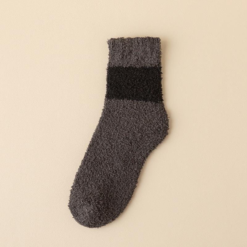 Coral Wool Socks - Men's Thick and Warm Mid-calf Socks That Don't Shed Fibers. Sleep Socks Pure Color. Floor Socks.