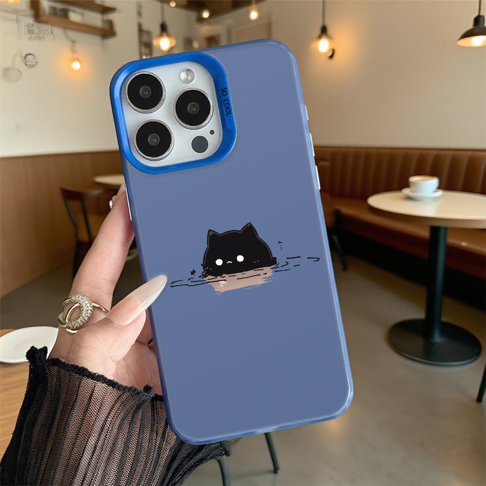 Cute Black Cat in Water Hard Phone Case for Iphone 16 15 14 13 12 11 Pro Max Mini Shockproof Anti-Scratch Protective Cover