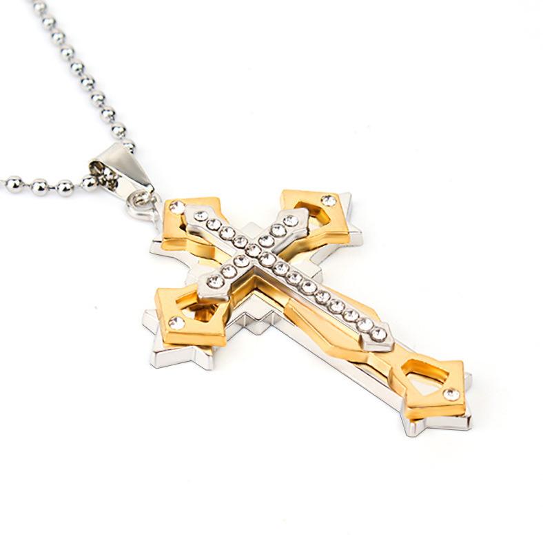 Ins New Cross Pendant Necklace For Men Simple Cool Zircon Black Gold Color Stainless Steel Chain Hip Hop Punk Jewelry Gift