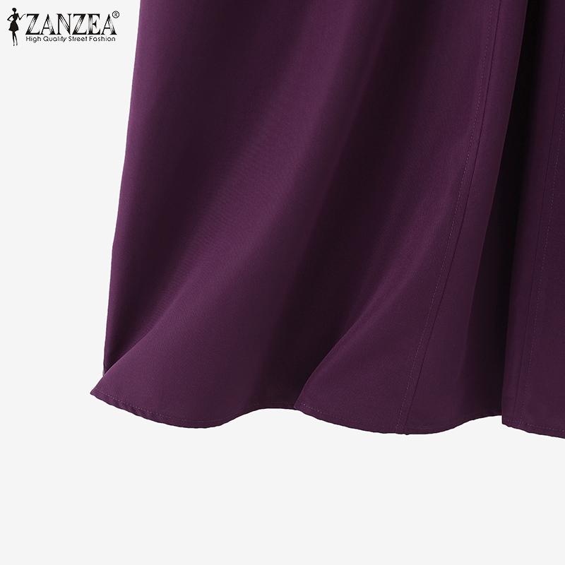 ZANZEA Women Casual V-neck Solid Color Loose Short Sleeve Dress
