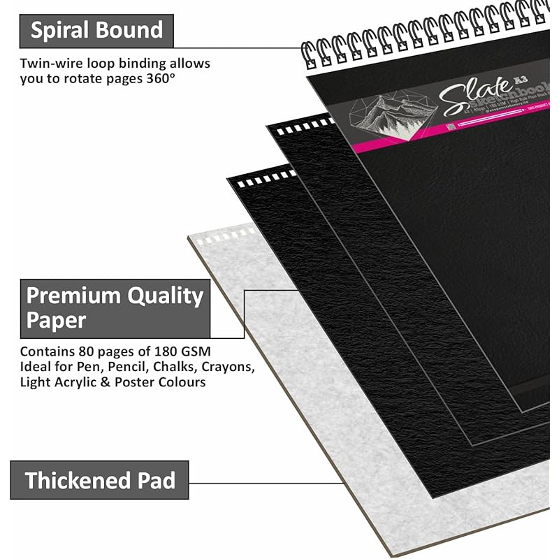 

Anupam Sketcho Slate Black Paper Sketchbook Wireo Bound 180 Gsm (Square) Square чёрный