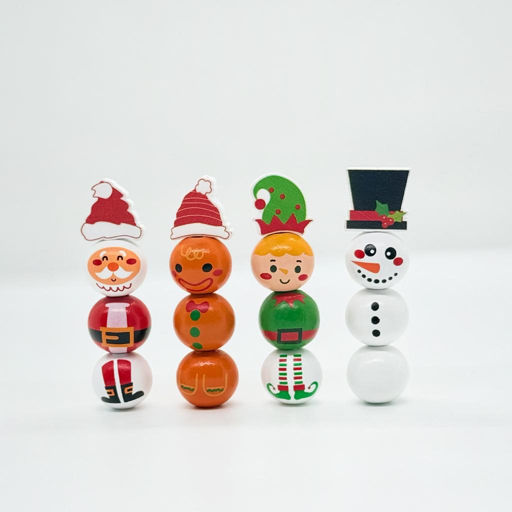 Navidad Natal Gift DIY Christmas Wooden Bead String Pendant 20mm Color Printed Wooden Bead Set Home Decoration Kid Gift
