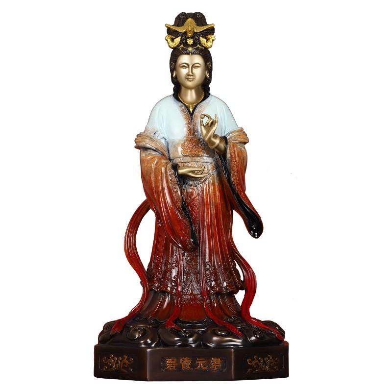 Brass Statue of Chinese Goddess Bixia Yuanjun, Blessing Protection Prosperity, Tai Mountain Goddess Figurine for Home Altar Feng