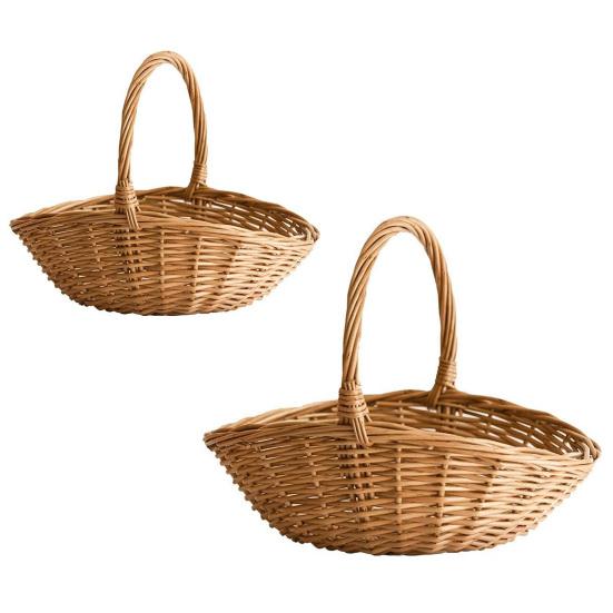 Handwoven Rattan Storage Basket with Handle Rattan Basket Store Sundries Container for Fruit Vegetables