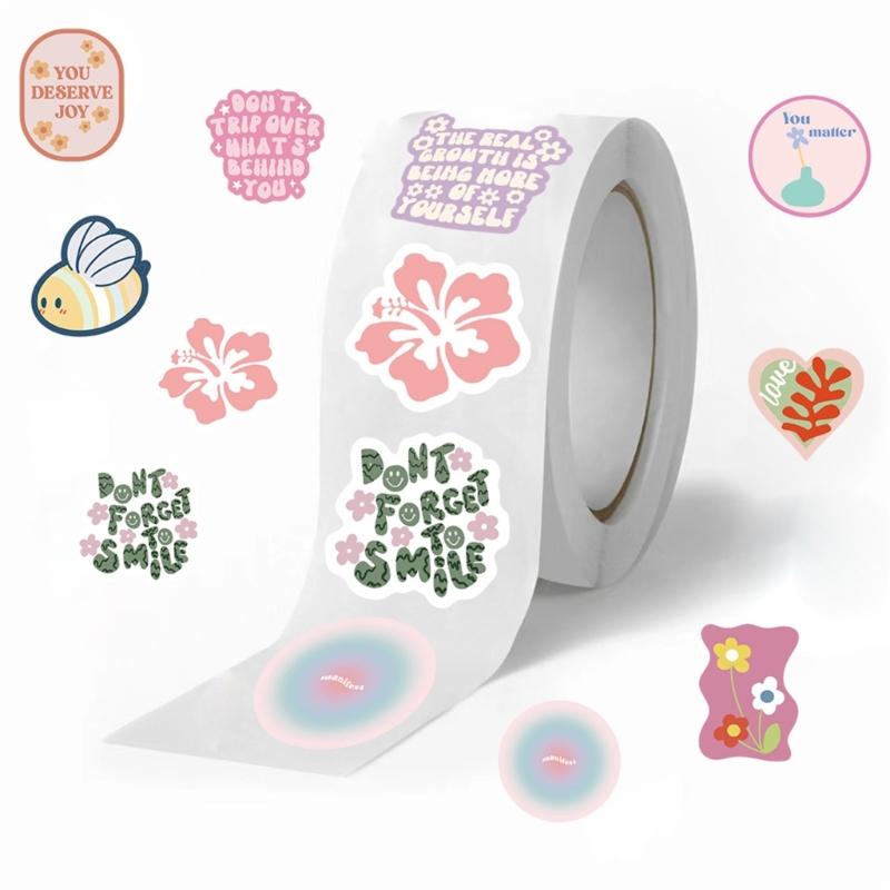 500Pcs Floral Sticker Cartoon Decorative Sticker Sealing Label for Seal Envelope Card Scrapbooking Journal Wrapping