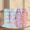 1PC Repeating Pink Bow Grid Texture 750ml Color Plastic Sports Water Bottle Leakproof Flip Straw Lid For Sports Office Home Use
