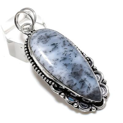 Natural Dendrite Opal Gemstone 925 Sterling Silver Gift Pendant 2.56" h4E25