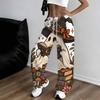 Women Plus Size Loose Straight Leg Pants Halloween Cartoon Duck Printed Full Length Casual Trousers